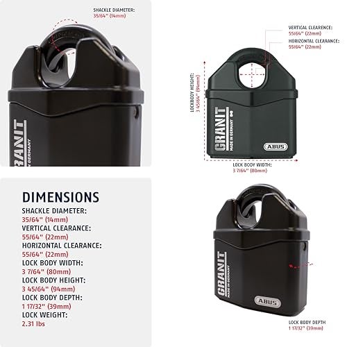 ABUS Granit 37/80 Heavy Duty Hardened Steel Padlock - Closed Shackle Lock with 1/2" Shackle - Corrosion Resistant Outdoor Lock - Made in Germany - Keyed Different - Image 3