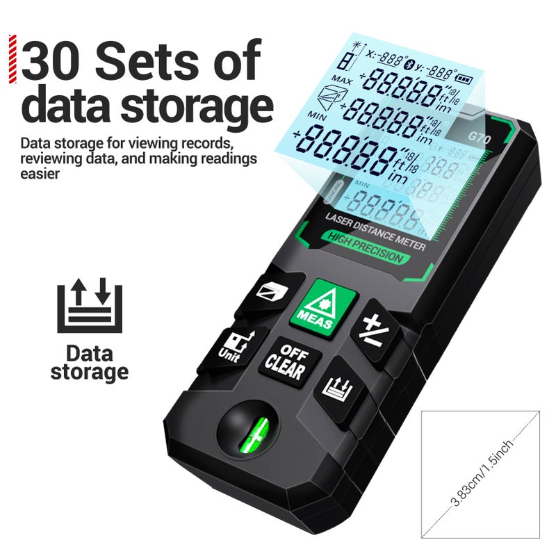 ANENG G70 Smart High-Precision Rangefinder Green Distance Meter 30 Set of Data Storage Autonomous Calibration Multi-function Tool - Image 3