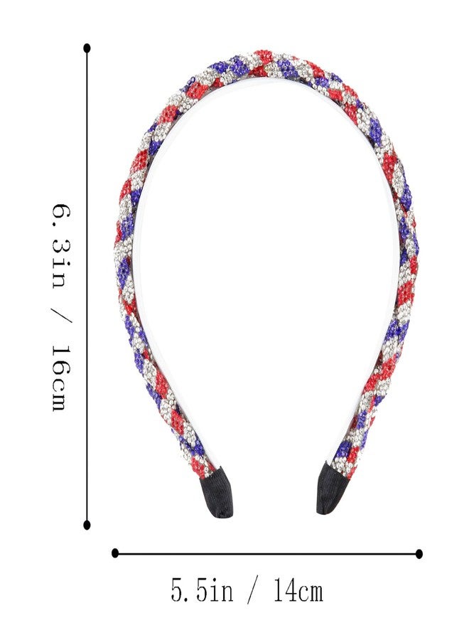 Soochat 4th of July Headband Patriotic Rhinestone Headband Crystal Red White Blue Stripes Twist Hairband for Independence Day Holiday Party Hair Accessories - Image 2