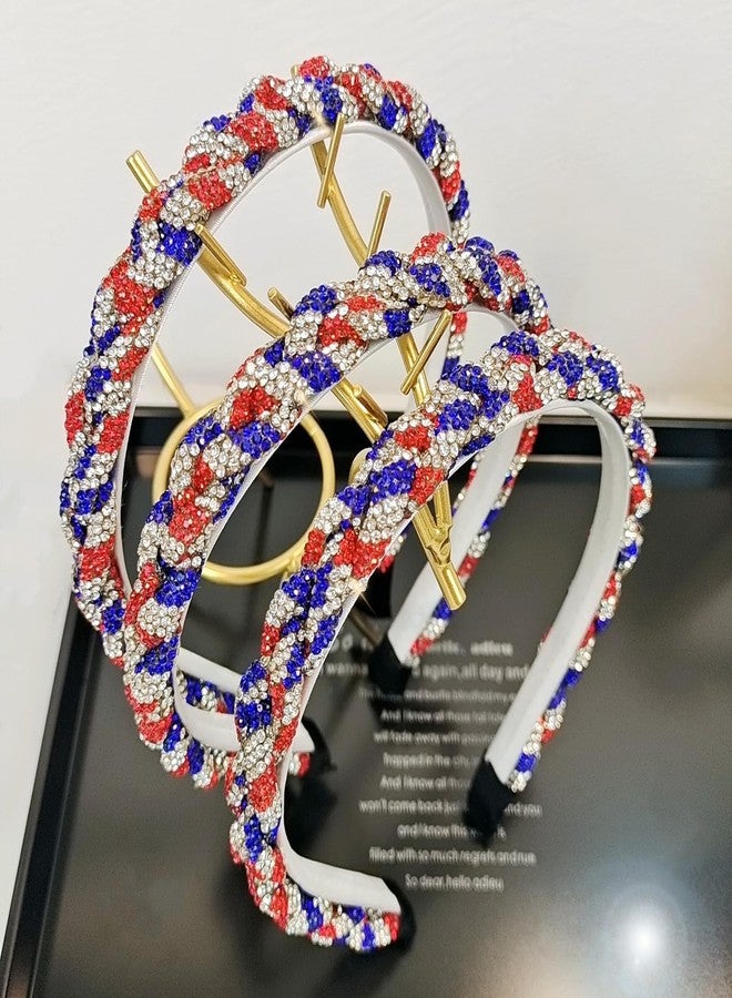 Soochat 4th of July Headband Patriotic Rhinestone Headband Crystal Red White Blue Stripes Twist Hairband for Independence Day Holiday Party Hair Accessories - Image 3