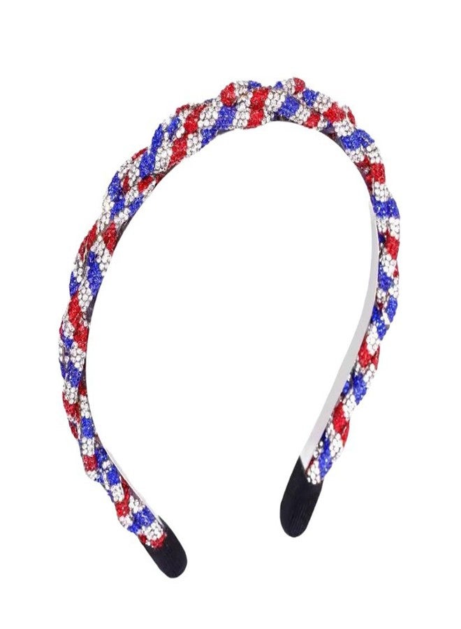 Soochat 4th of July Headband Patriotic Rhinestone Headband Crystal Red White Blue Stripes Twist Hairband for Independence Day Holiday Party Hair Accessories - Image 1