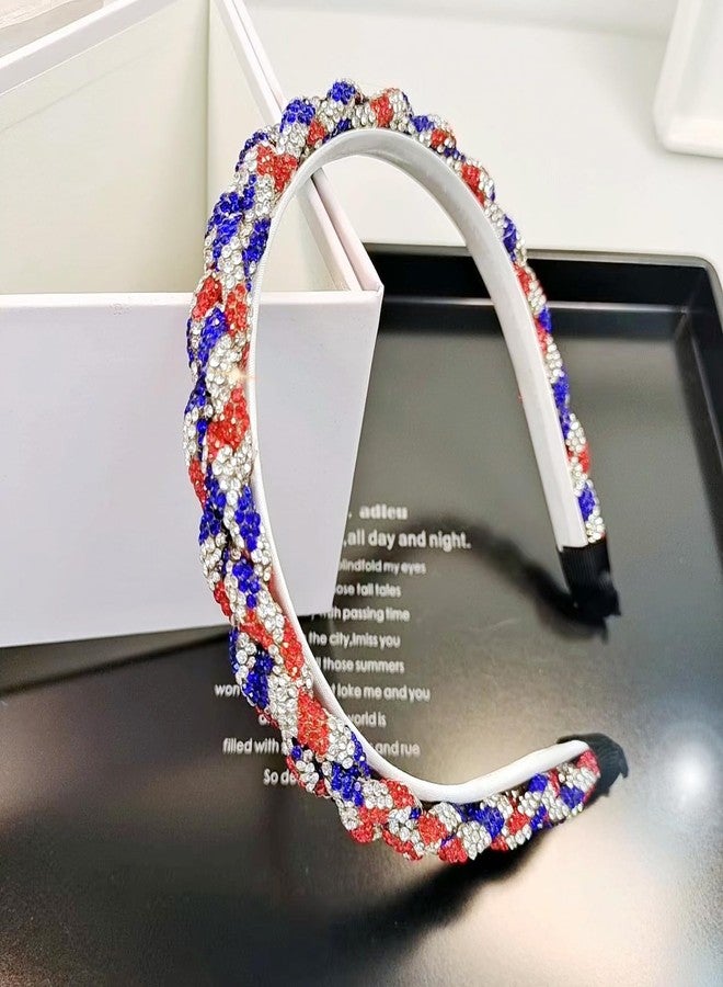 Soochat 4th of July Headband Patriotic Rhinestone Headband Crystal Red White Blue Stripes Twist Hairband for Independence Day Holiday Party Hair Accessories - Image 4