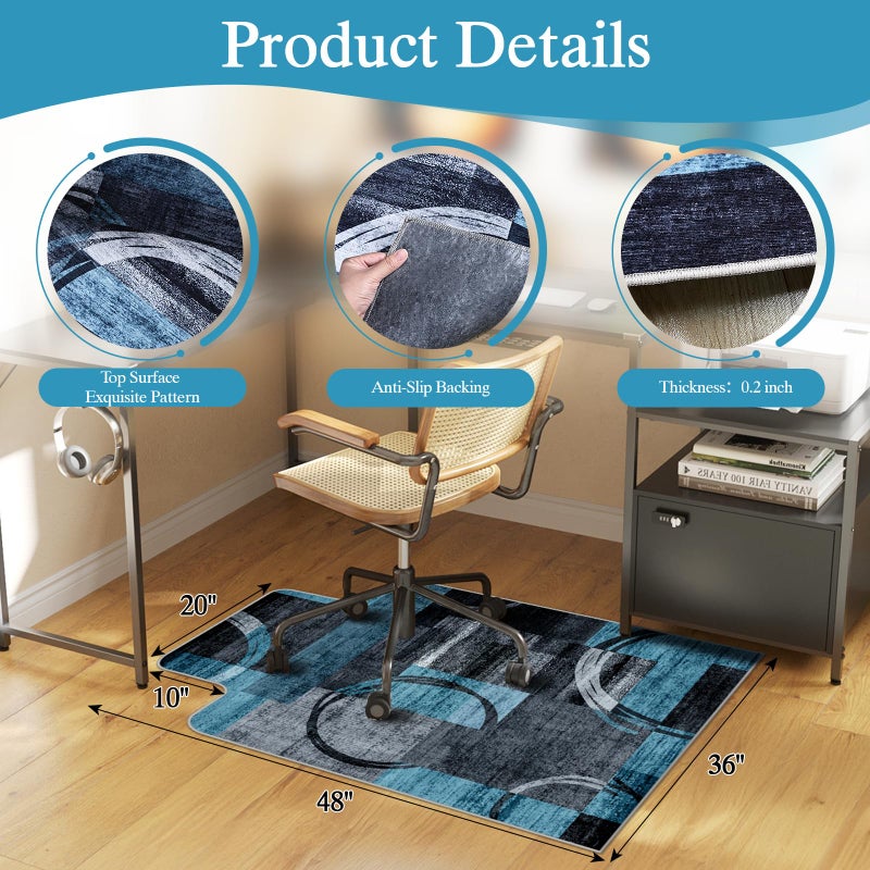 Lreedy Office Chair Mat for Hardwood Floor & Tile Floor,36"X 48" Heavy Duty Desk Chair Mat for Hard Floors, Under Desk Rug for Rolling Computer Chair,Anti Slip,Low Pile Carpet Protector-Convex Geo Blue Gray - Image 2