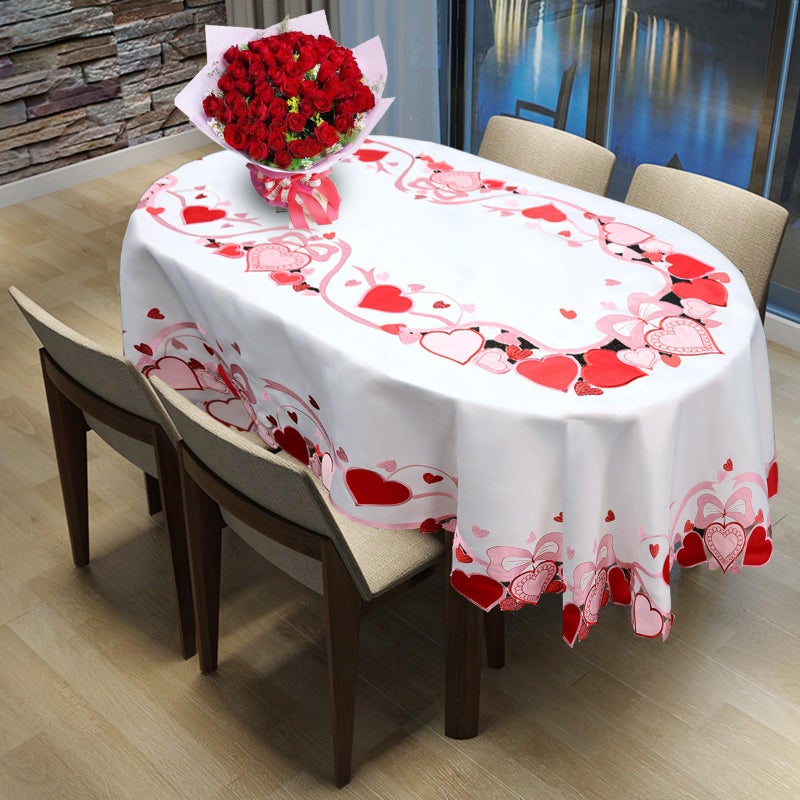 Simhomsen Embroidered Oval Love Heart Tablecloth, Wedding Anniversary, Marriage Proposals or Engagements (Oval 56 Ã— 89 Inches) - Image 4