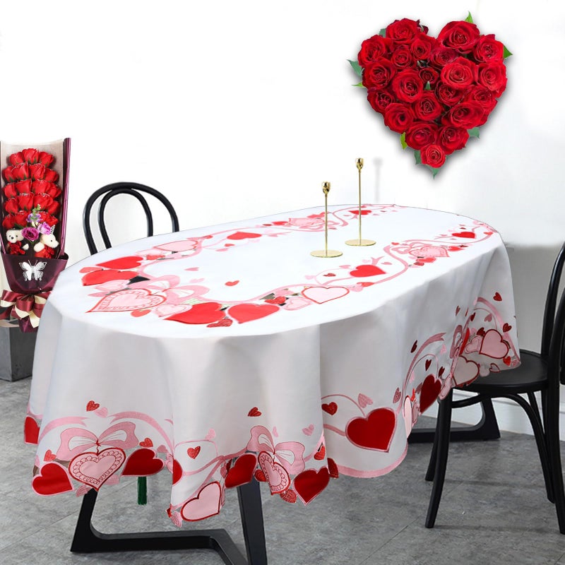 Simhomsen Embroidered Oval Love Heart Tablecloth, Wedding Anniversary, Marriage Proposals or Engagements (Oval 56 Ã— 89 Inches) - Image 5