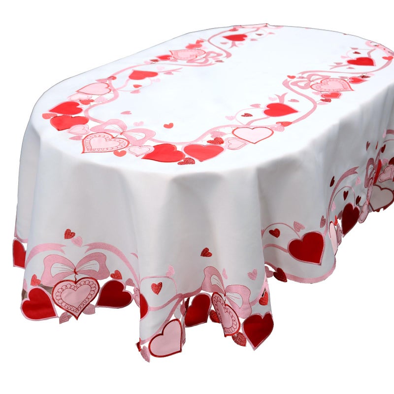 Simhomsen Embroidered Oval Love Heart Tablecloth, Wedding Anniversary, Marriage Proposals or Engagements (Oval 56 Ã— 89 Inches) - Image 1