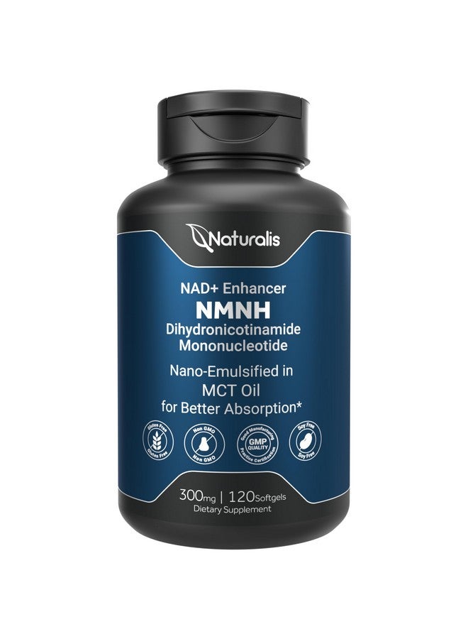 Naturalis NMNH (بديل NMN النشط) دihydronicotinamide Mononucleotide 300mg - قد يعزز مستويات NAD+ بشكل أفضل ويدعم - مستحلب نانو في زيت MCT لامتصاص أفضل - 120 كبسولة لينة - Image 1