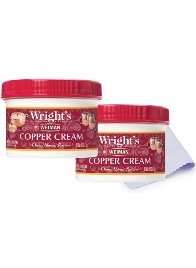Wright's Copper Cream Cleaner - 8 Ounce 2 Pack with Polishing Cloth - Gently Cleans and Removes Tarnish without Scratching - Image 1