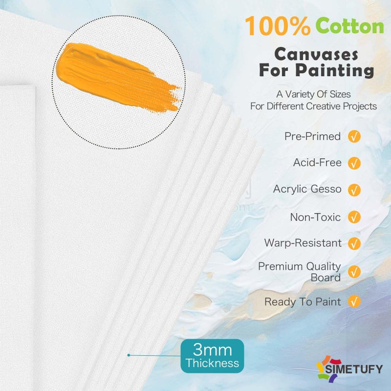 Simetufy 12 Pack 9 x 12 inch Canvas Boards for Painting Canvas Panels- Gesso Primed Acid-Free 100% Cotton for Acrylics Oil Watercolor Tempera Paints - Image 3