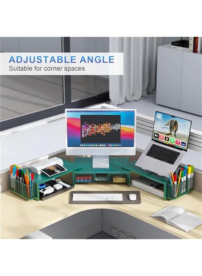 Arabest Dual Monitor Stand Riser, Desk Organizer With Drawer and 2 Pen Holders, Monitor Stand for Desk, Office Decor Essentials (Green)  - Image 4