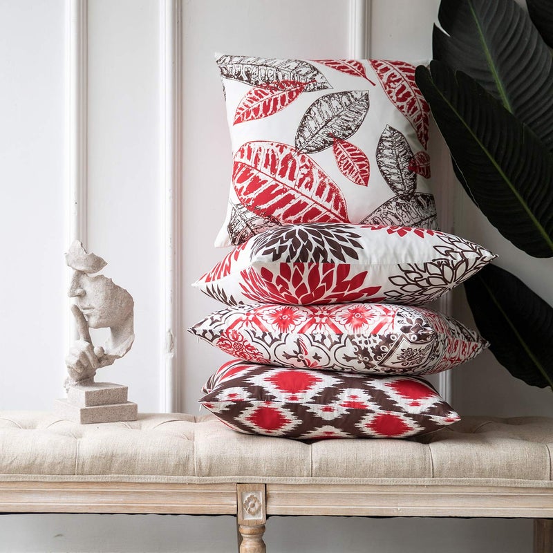 Phantoscope Set of 4 New Living Series Decorative Throw Pillow Case Cushion Cover, Red, 18" x 18" inches, 45cm x 45cm - Image 2