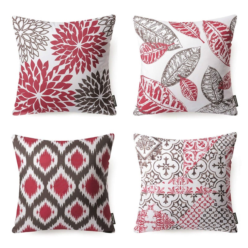 Phantoscope Set of 4 New Living Series Decorative Throw Pillow Case Cushion Cover, Red, 18" x 18" inches, 45cm x 45cm - Image 1