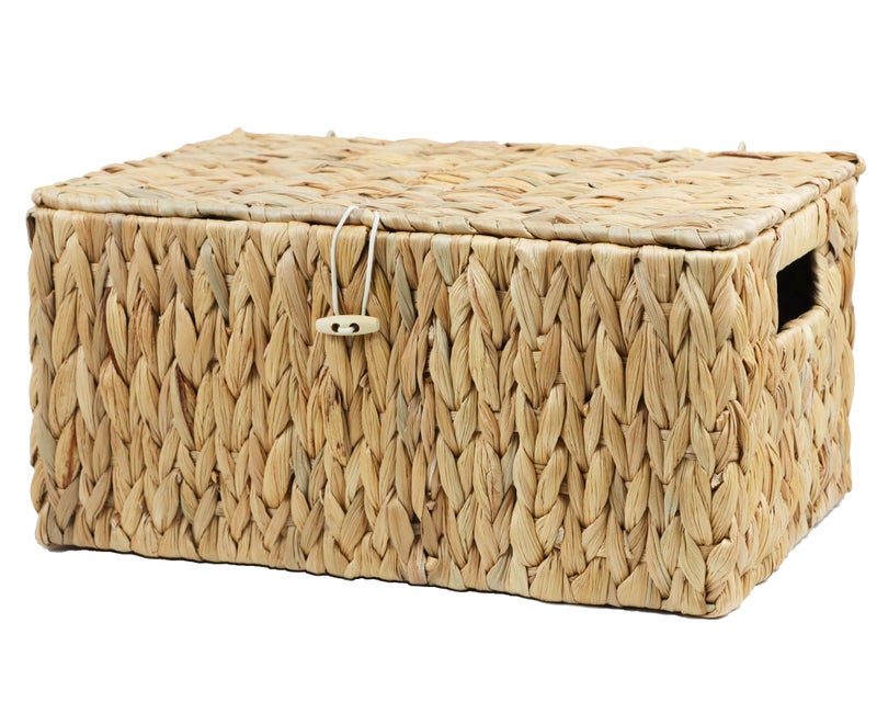 ORDELITE Large Wicker Basket with Lid Rectangular Water Hyacinth Storage Baskets for Organizing Woven Basket for Storage Decorative Boxes Bins with Lids Home Organizer Decor - Image 2