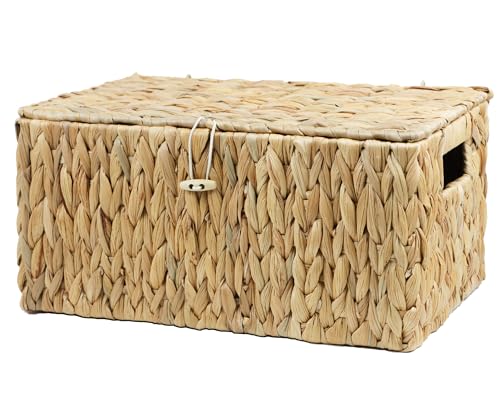 ORDELITE Large Wicker Basket with Lid Rectangular Water Hyacinth Storage Baskets for Organizing Woven Basket for Storage Decorative Boxes Bins with Lids Home Organizer Decor - Image 1