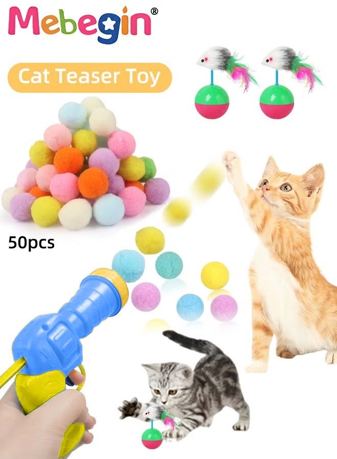 ميبيجين مجموعة ألعاب للقطط مع مسدس قاذف، 50 كرة ملونة للقطط ولعبة رولي بولي على شكل فأر، ألعاب تفاعلية مضحكة للقطط، ألعاب لتنمية قدرات القطط، ألعاب ناعمة وآمنة للقطط (ألوان عشوائية) - Image 1
