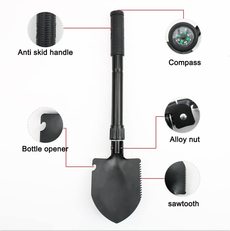 Hovico Military Small Folding Camping Shovel, Mini Compact Pickaxe with Carrying Pouch for Gardening, Off Road, Hunting, Car Emergency, Remove Ice (Black) - Image 3