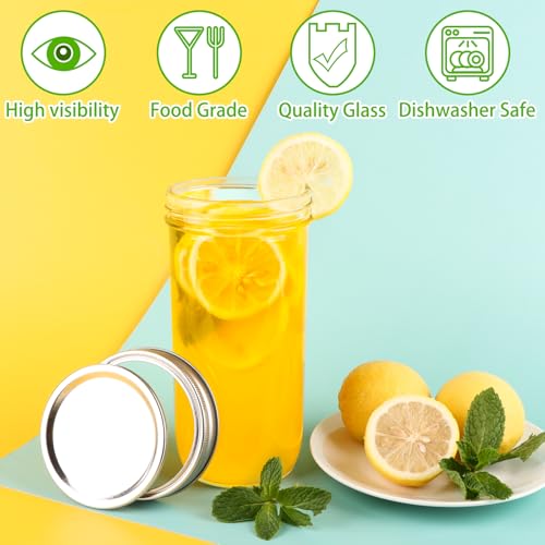 CARBLIN Wide Mouth Mason Jars 24 oz, 6 Pack 720ml Glass Canning Jars with Airtight Lids, Large Storage Jars with Labels Brush, Clear Mason Jars for Canning, Fermenting, Pickling, DIY Projects - Image 2