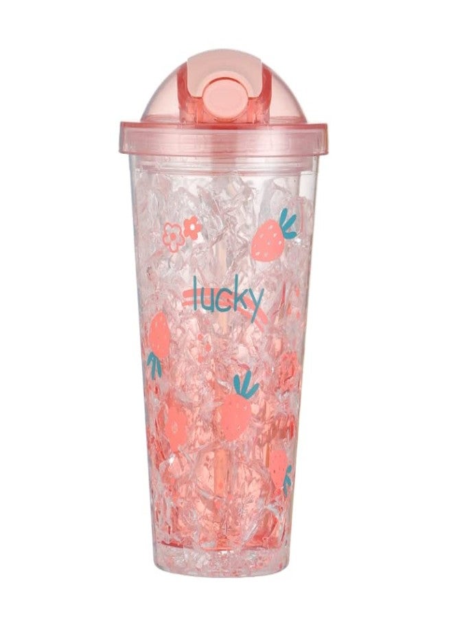 TEMSON Double Wall Cartoon Printed Sipper with Straw,Jelly Freezer Water Sipper for Kids, Acrylic Sipper Bottle with Straw - 450 ML (B - Pink)(BB 9016) - Image 4