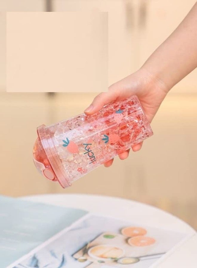 TEMSON Double Wall Cartoon Printed Sipper with Straw,Jelly Freezer Water Sipper for Kids, Acrylic Sipper Bottle with Straw - 450 ML (B - Pink)(BB 9016) - Image 5