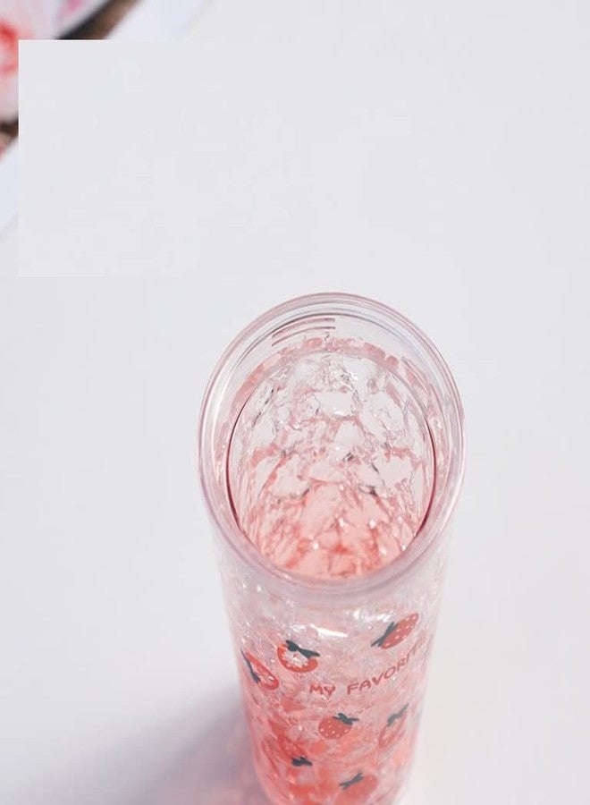 TEMSON Double Wall Cartoon Printed Sipper with Straw,Jelly Freezer Water Sipper for Kids, Acrylic Sipper Bottle with Straw - 450 ML (B - Pink)(BB 9016) - Image 3