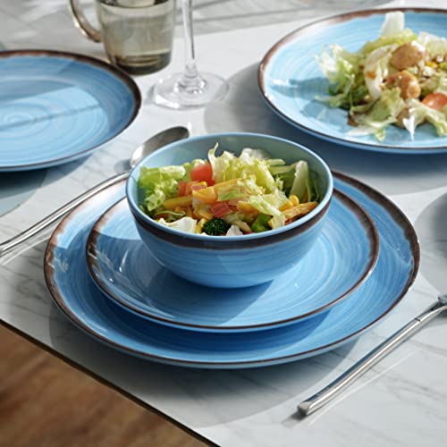 Hesinco Melamine Dinnerware Set, Plates And Bowls Sets for 4, 12PCS Blue Color Dinnerware Sets, Unbreakable Dinnerware Dishwasher Safe BPA Free(Blue) - Image 4