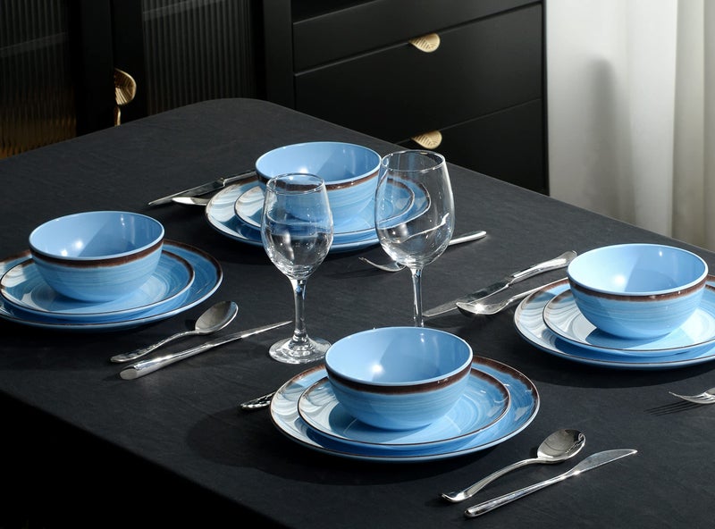 Hesinco Melamine Dinnerware Set, Plates And Bowls Sets for 4, 12PCS Blue Color Dinnerware Sets, Unbreakable Dinnerware Dishwasher Safe BPA Free(Blue) - Image 5