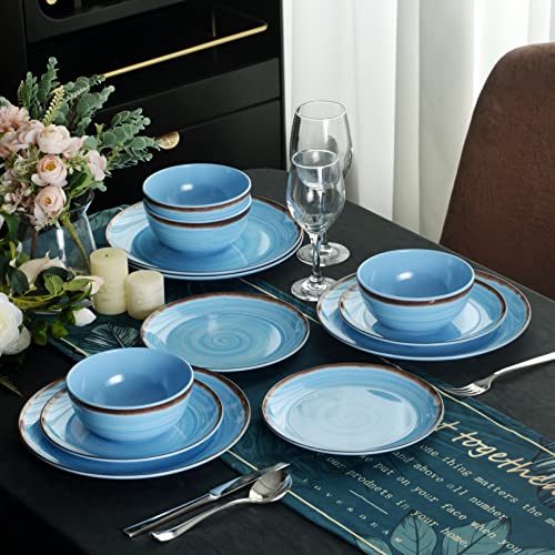 Hesinco Melamine Dinnerware Set, Plates And Bowls Sets for 4, 12PCS Blue Color Dinnerware Sets, Unbreakable Dinnerware Dishwasher Safe BPA Free(Blue) - Image 1