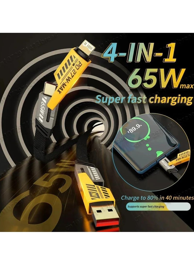 ويكومي WEKOME Mech Style 4 في 1 كابل USB A من النوع C مع موصل Lightning مزدوج نايلون مضفر PD 65W 27W شحن سريع لأجهزة iPhone وAndroid - Image 3