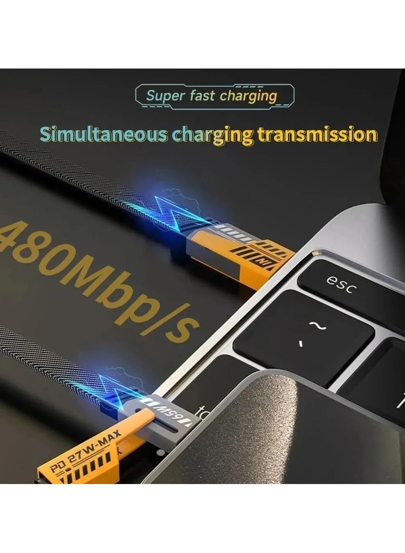 ويكومي WEKOME Mech Style 4 في 1 كابل USB A من النوع C مع موصل Lightning مزدوج نايلون مضفر PD 65W 27W شحن سريع لأجهزة iPhone وAndroid - Image 5