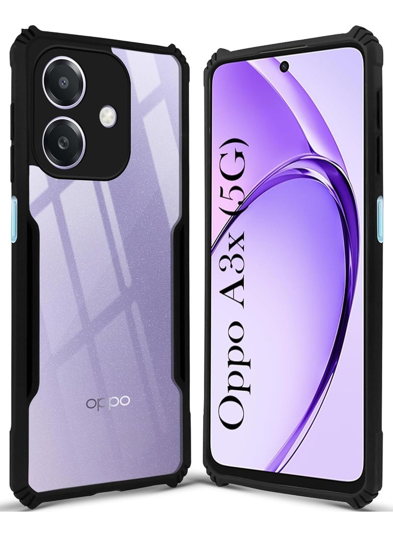 Case for Oppo A3 / Oppo A3x Clear Cover Hard PC Back Cover with Shockproof TPU Black Border 360 Degree Impact Resistant non-Yellowing Transparent Cover For Oppo A3 / Oppo A3x