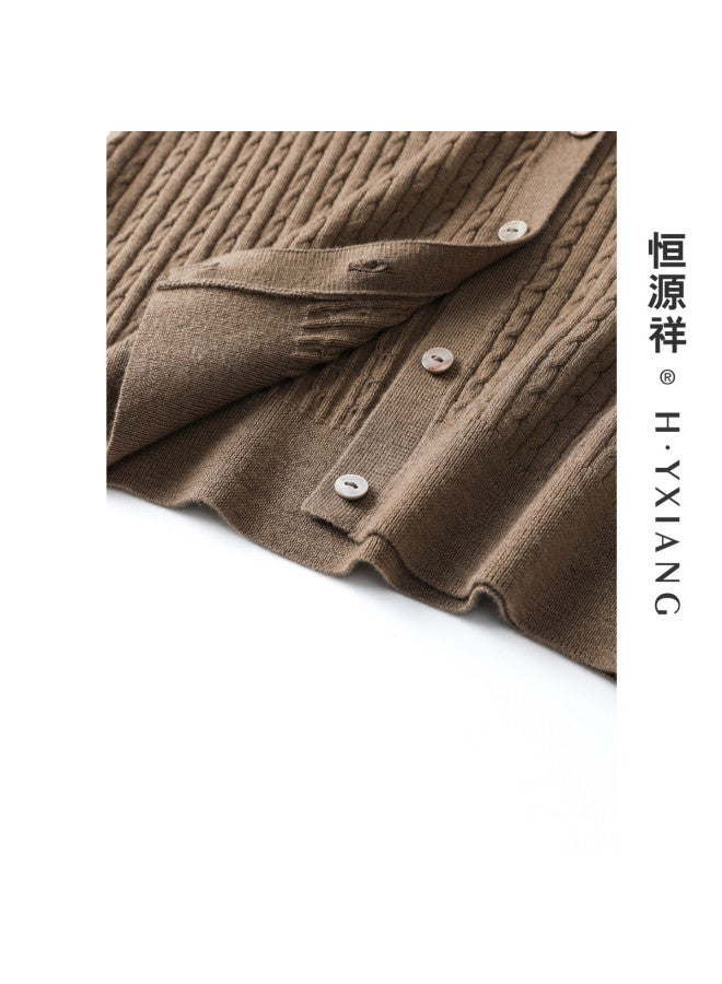 Hengyuanxiang Machine Washablewomen'S Knitted Round Neck Cardigan, Spring/Autumn Wool Sweater With Cable Pattern Top - Image 5