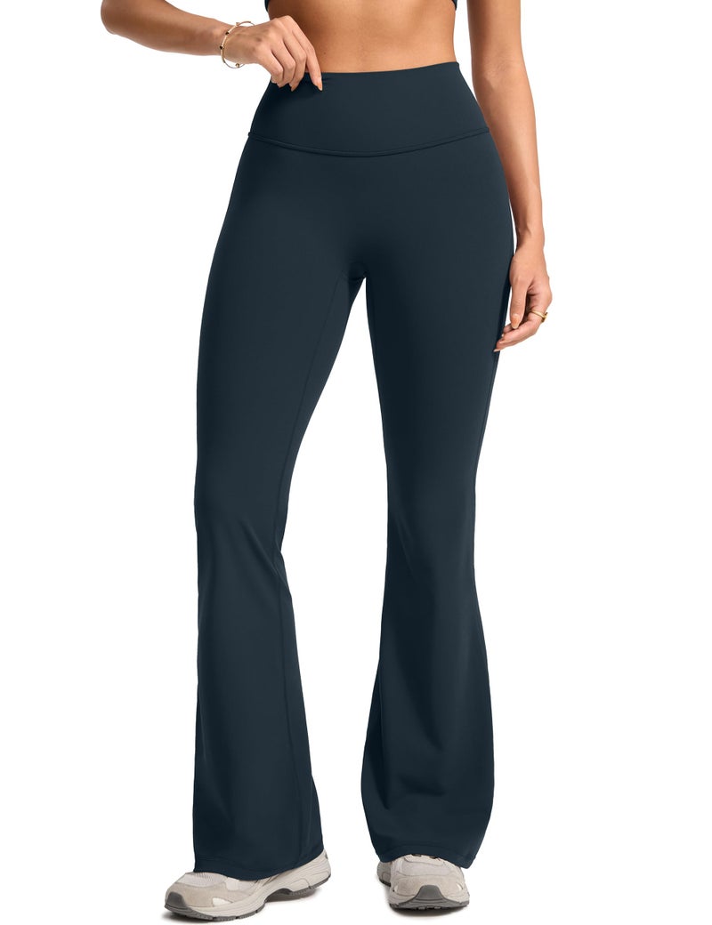 INGIA Womens High Waist No Front Seam Scrunch Butt Flare Leggings Workouts 31 Inches V-Back Bootcut Gym Yoga Pants Cove Medium - Image 1
