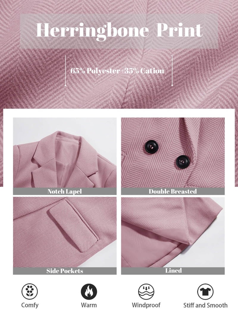 Ebifin Women's Notch Lapel Double Breasted Trench Coat Peacoat Winter Casual Long Blazer Jacket Overcoat - Image 5