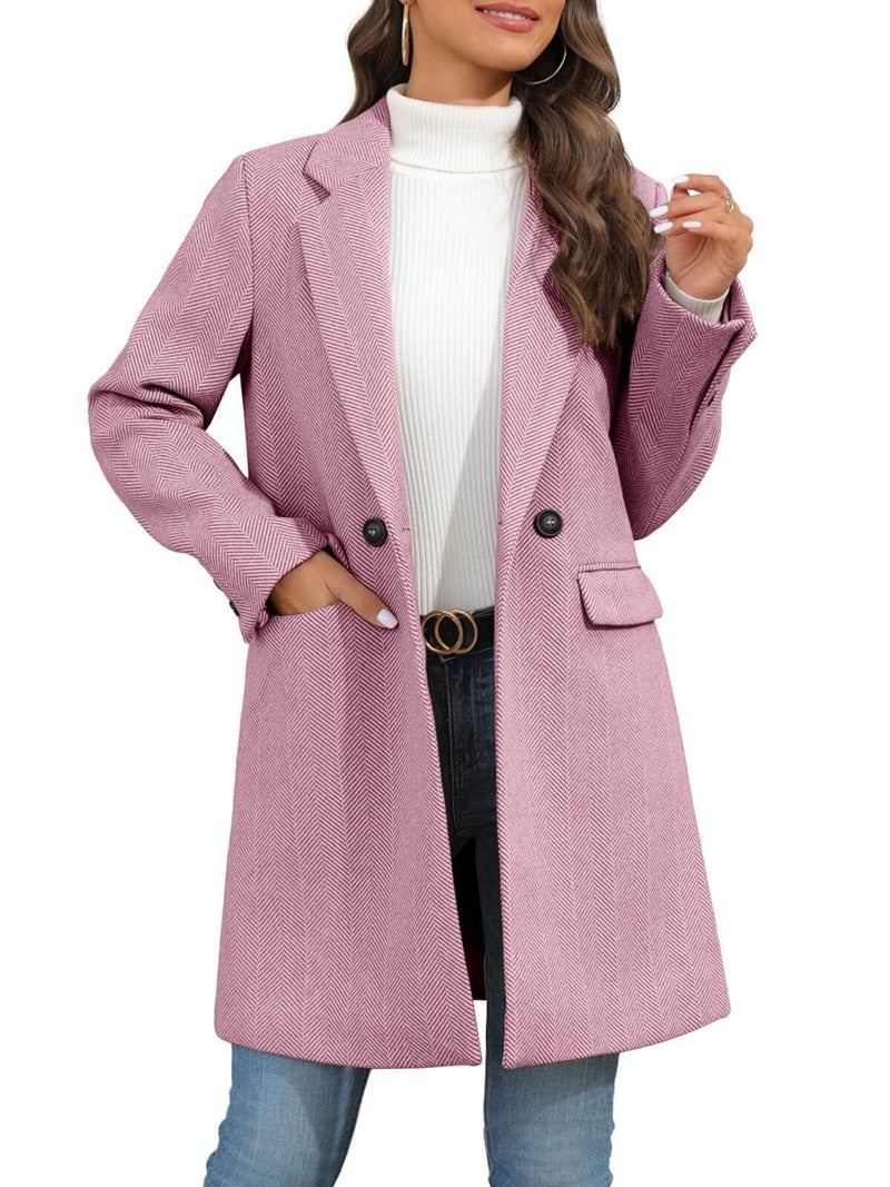Ebifin Women's Notch Lapel Double Breasted Trench Coat Peacoat Winter Casual Long Blazer Jacket Overcoat - Image 3