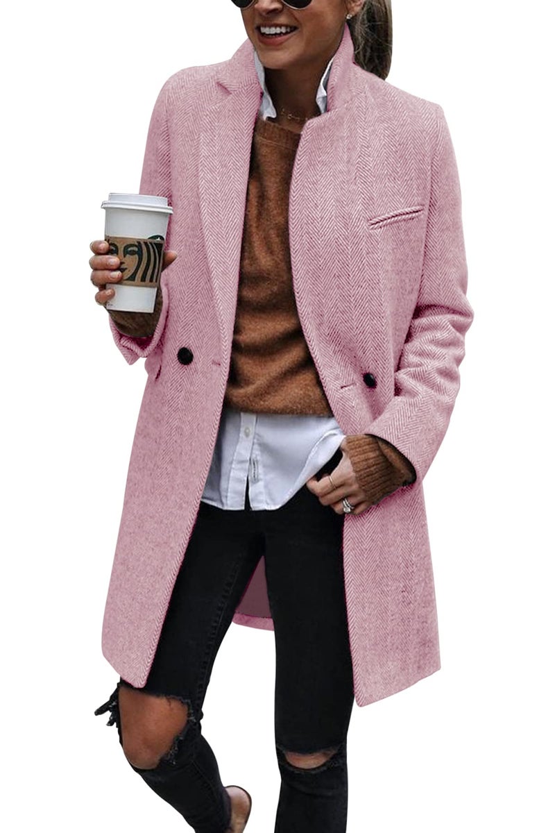 Ebifin Women's Notch Lapel Double Breasted Trench Coat Peacoat Winter Casual Long Blazer Jacket Overcoat - Image 2