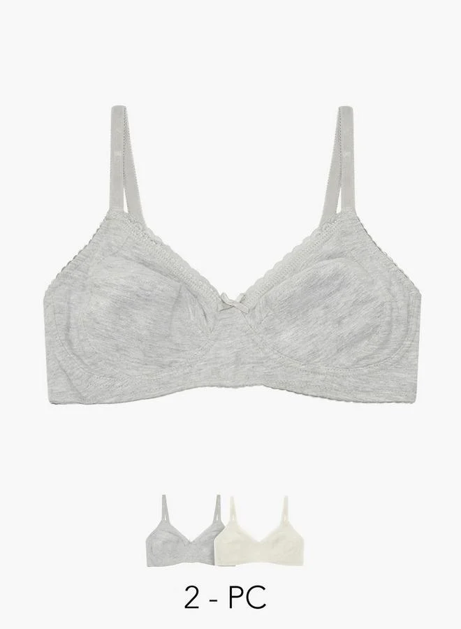 Set of 2 - Lace Detail Bra with Hook and Eye Closure and Antibacterial Protection