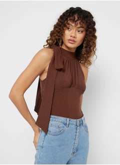 Ginger Halter Neck Tie Up Detail Ruched Top  - Image 1