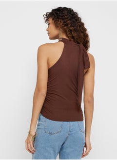 Ginger Halter Neck Tie Up Detail Ruched Top  - Image 2