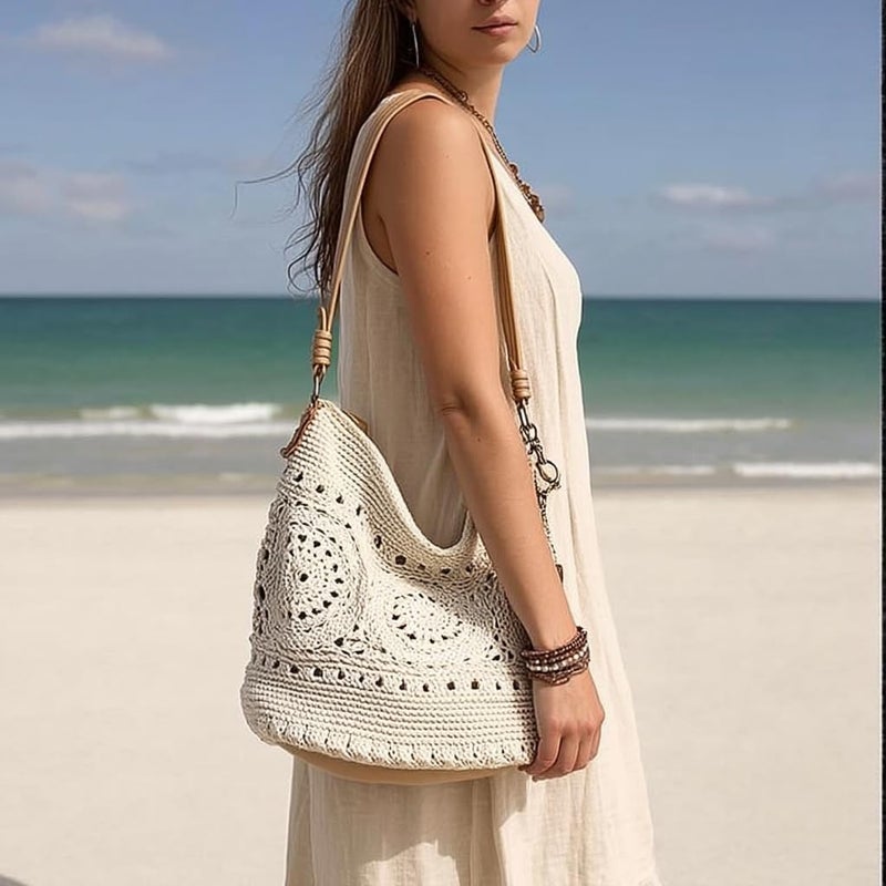 The Sak Sequoia Large Hobo Bag - Premium Leather Women's Handbag for Everyday & Travel - Designer Purse With Shoulder Bag Strap, Zipper Closure and Pockets - Natural Medallion - Image 3