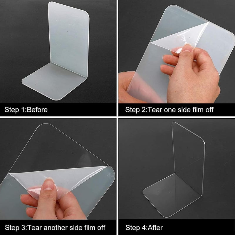 AJIODA Clear Acrylic Bookends 1 Pair Organizer Bookshelf Decoration Decorative L Shaped Dividers Book Stoppers Durable Plastic Bookends for Home Office School - Image 5