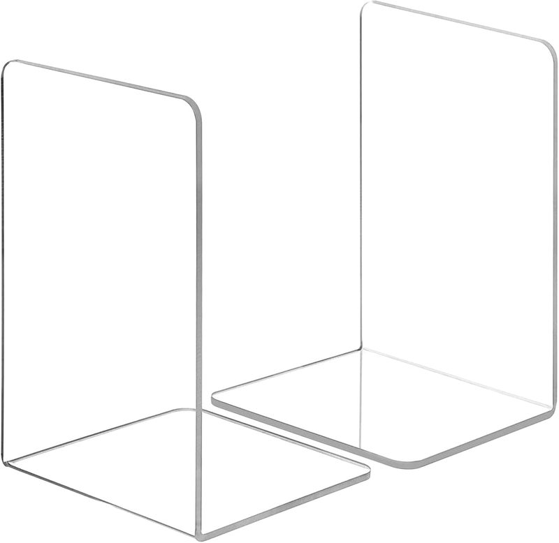 AJIODA Clear Acrylic Bookends 1 Pair Organizer Bookshelf Decoration Decorative L Shaped Dividers Book Stoppers Durable Plastic Bookends for Home Office School - Image 1