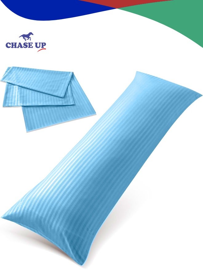 تشيس اب غطاء وسادة مخطط طويل الجسم، قطعة واحدة - مصنوع من الألياف الدقيقة بنسبة 100% مع إغلاق مغلف، جودة ناعمة ومتينة، المقاس: 45 × 125 سم، أزرق مائي - Image 1