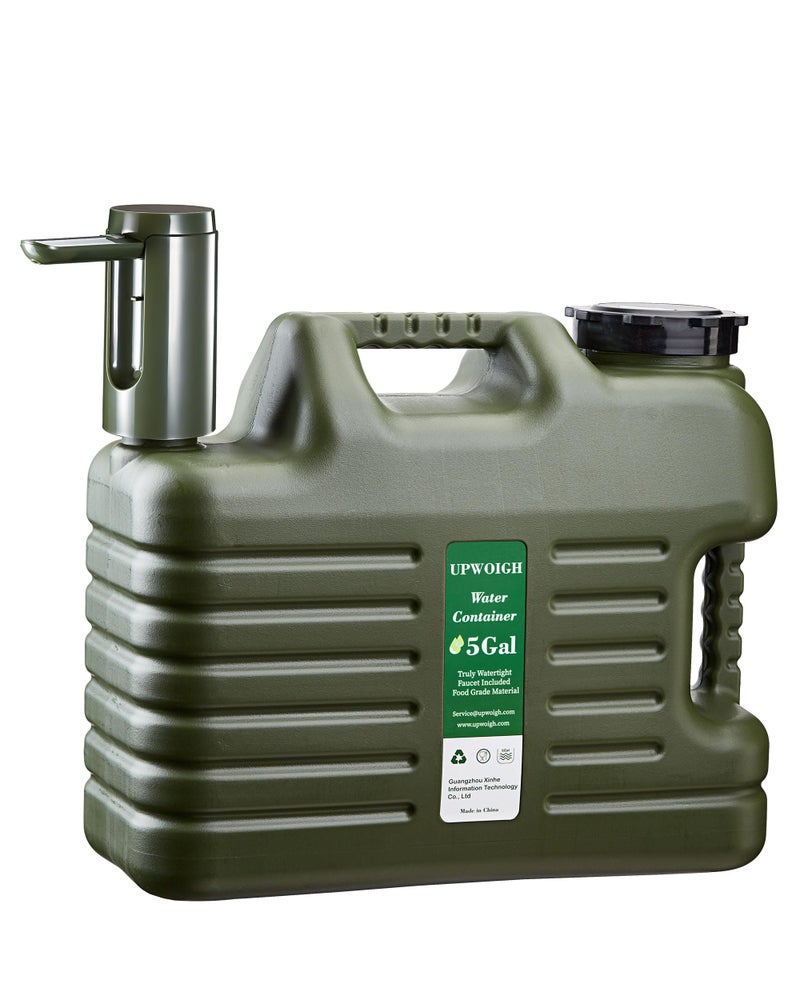 Portable 5 Gallon Water Jug with Automatic Touch Control PumpTruly No Leakage Water Container with SpigotTypeC Rechargeable Military Green Water Pump Gear for Outdoors Camping Hiking