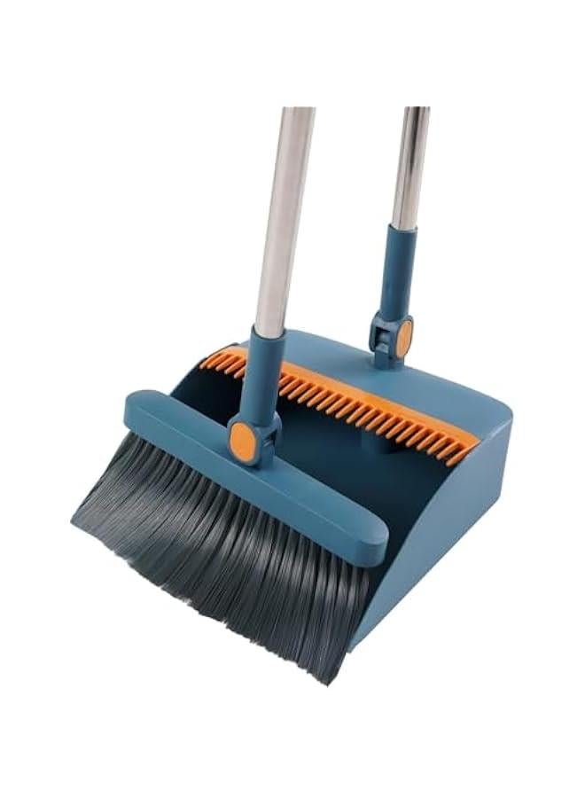 TRASSLE Upgrade Broom and Dustpan Set, Self-Cleaning with Dustpan Teeth, Indoor&Outdoor Sweeping, Ideal for Dog Cat Pets Home Use, Stand Up Broom and Dustpan  - Image 1