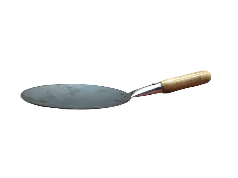 HIKEN Pure Indian Iron Hot Pressed Roti Tawa 3mm Thickness 12 Heavy Duty Tawa with Wooden Handle - Image 5