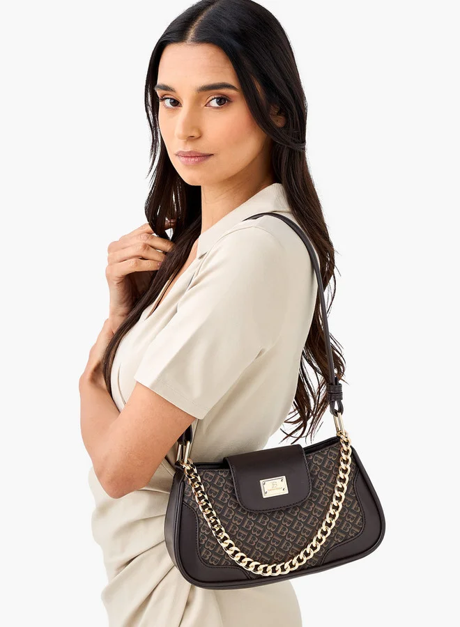 Flora Bella By Shoexpress Monogram Print Shoulder Bag with Strap Handle and Flap Closure