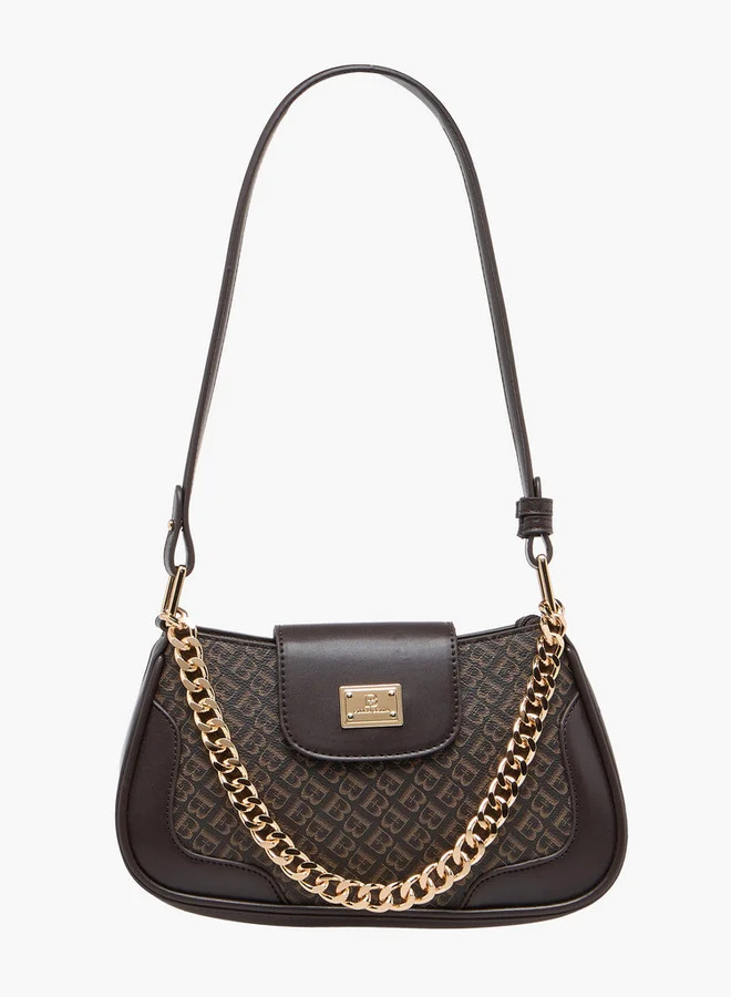 Flora Bella By Shoexpress Monogram Print Shoulder Bag with Strap Handle and Flap Closure