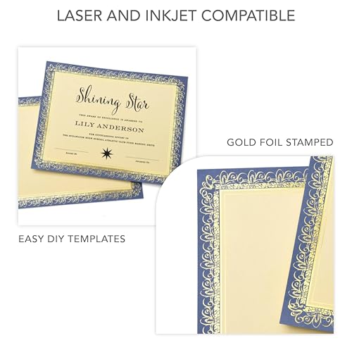 Gartner Studios Blue and Gold Foil Certificate Paper, 80lb 8.5” x 11”, 15 Count, Blue With Gold Foil (36001-S) - Image 4
