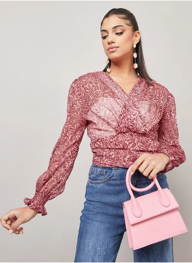 Styli Regular Fit Paisley Print Wrap Top