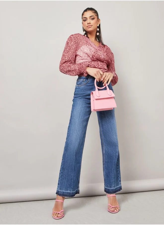 Styli Regular Fit Paisley Print Wrap Top